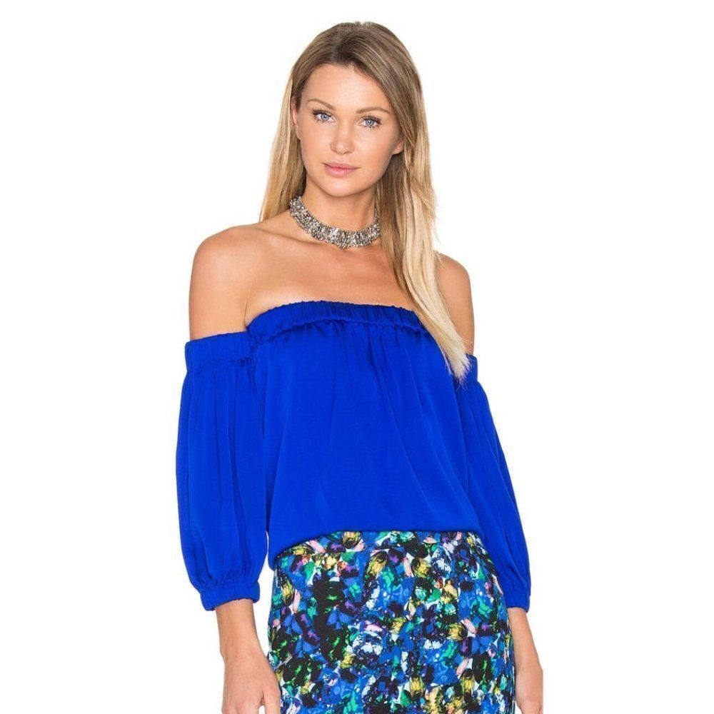 Milly Cobalt Blue Silk Off the Shoulder Blouse Size Large NWT
